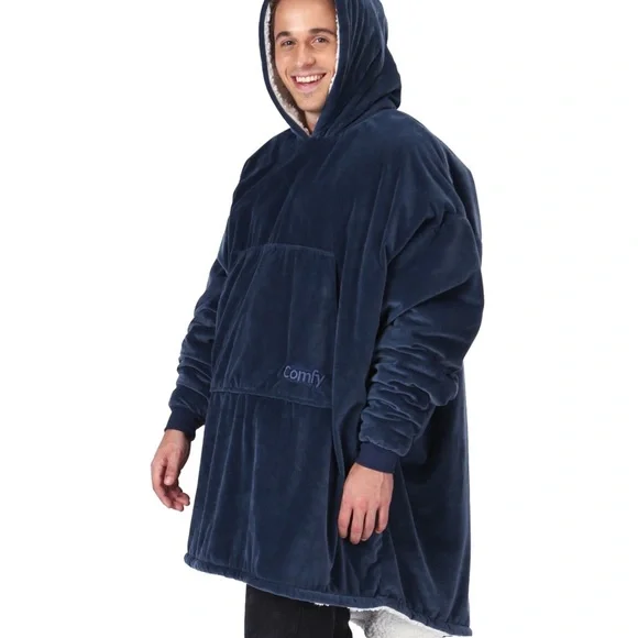 The Comfy Navy Blue Oversized Hoodie Blanket Adult Sized - Picture 9 of 13